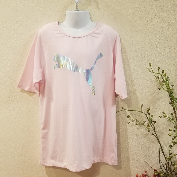 Puma Logo Girls Pink Tshirt Youth Large - Picture 1 of 8